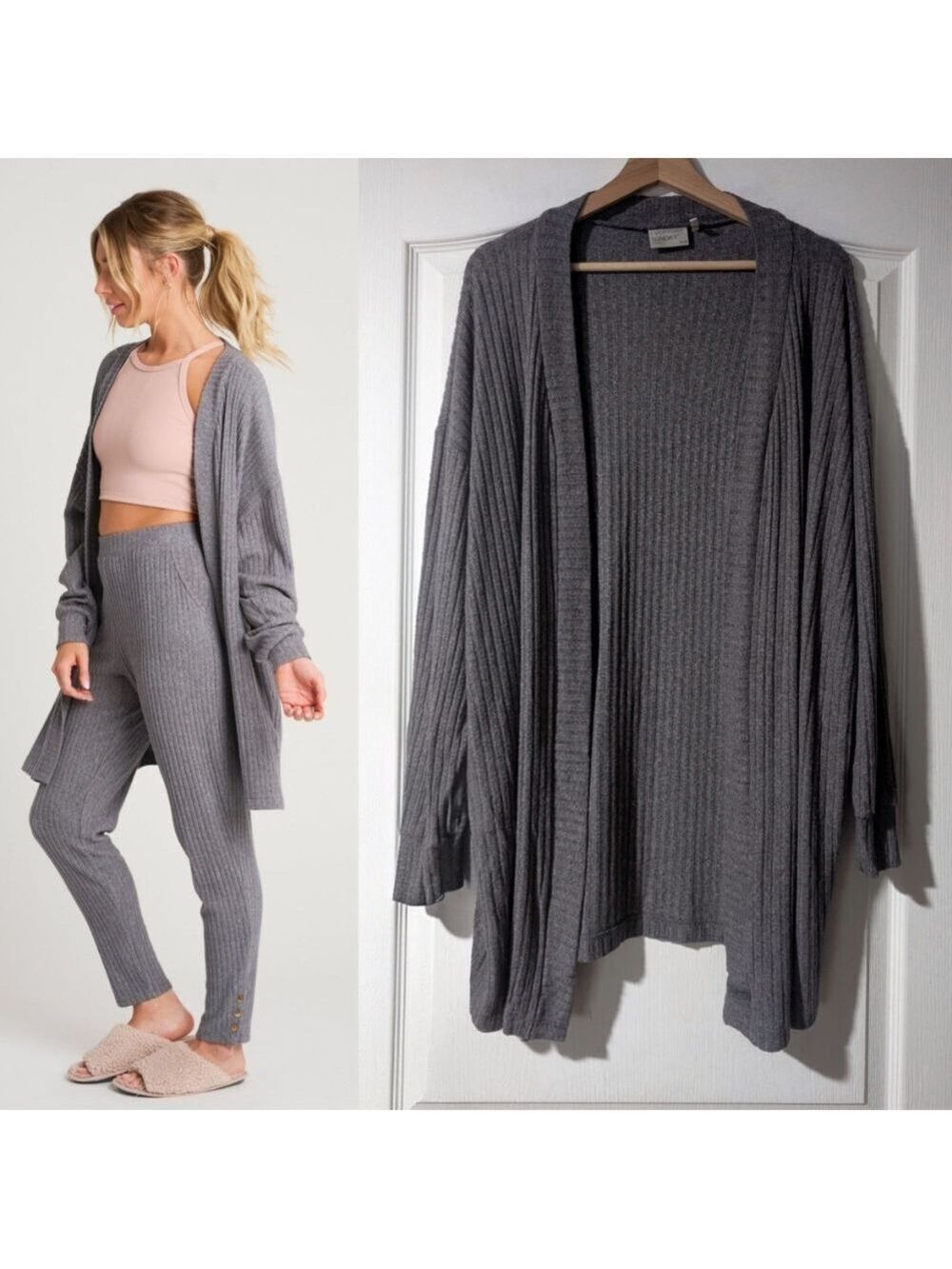 Everyday Sunday | Ribbed Knit Long Cardigan In Grey